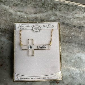 Swarovski Crystal Glass Art faith necklace w/22k gold accents